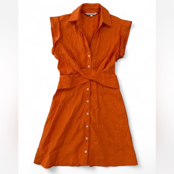 Veronica Beard Nagano Linen Blend Mini Shirtdress Orange Size 0 - Picture 5 of 9